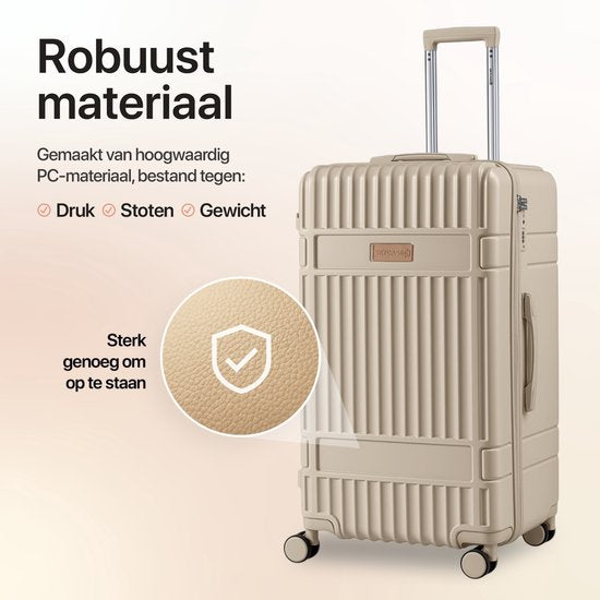 SKYCASES Trunk Reisekoffer – Classic Heritage – Extra großer Koffer – 110 l – TSA-Schloss – Leichter Trolley – 78 x 44 x 36 cm – Trunk Rollkoffer – Spinner-Räder – Beige