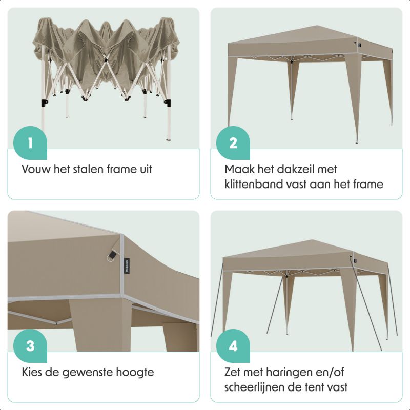 LifeGoods Partyzelt - Wasserdicht & UV-beständig - 300 x 300 x 320 cm - Beige