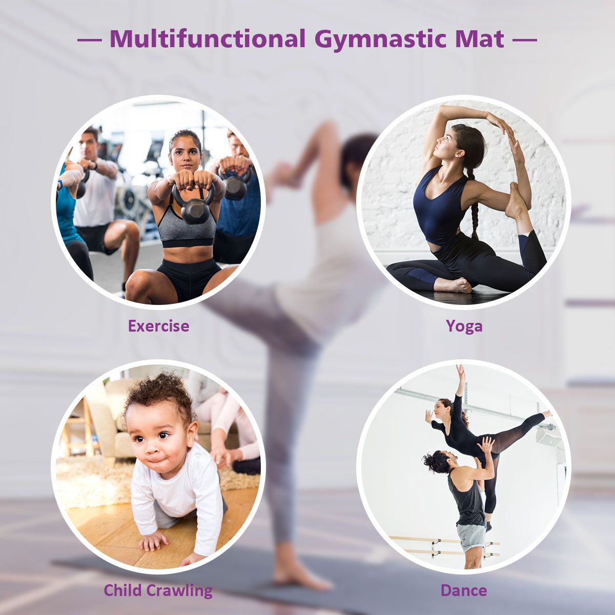 Coast Faltbare Fitnessmatte – Gymnastikmatte mit Griffen – Klettverschluss – lila 240 x 116 x 5 cm