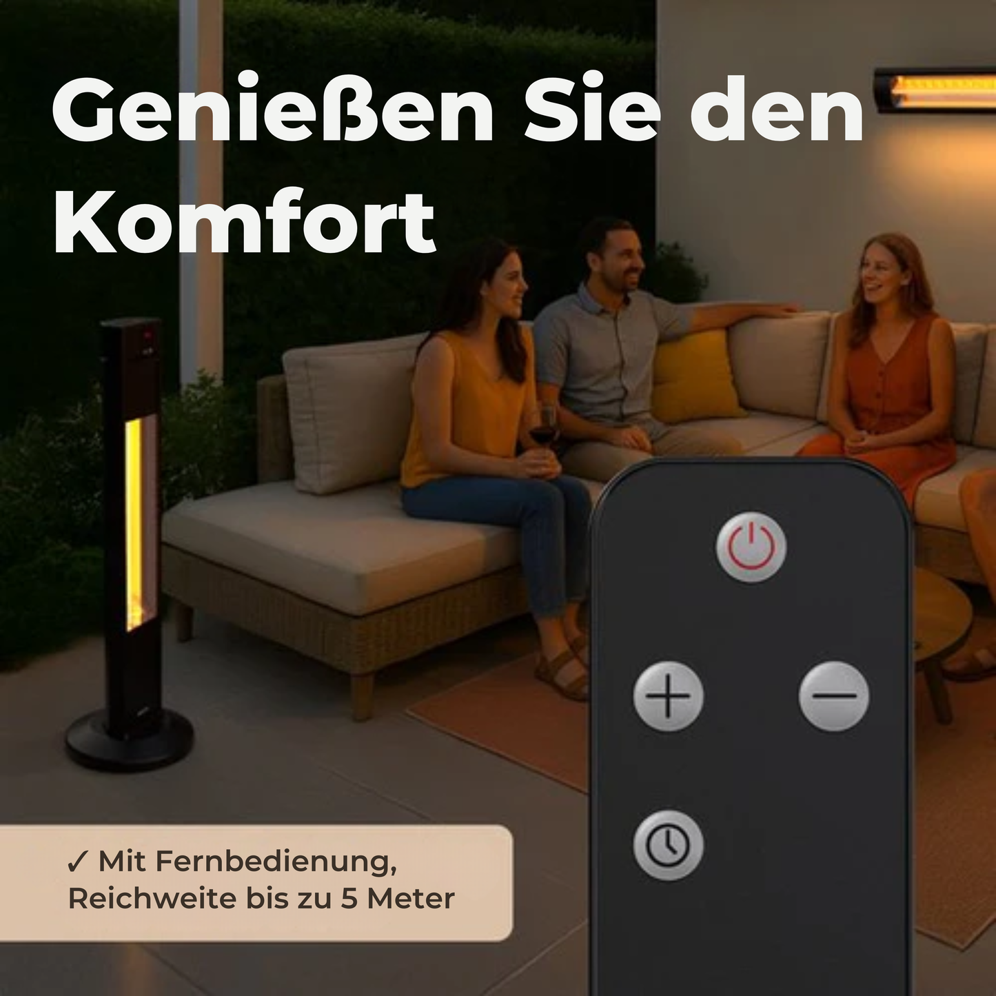 Auronic Terrassenstrahler - Infrarotheizung - Stehend - 20m2 - Elektrisch - 2000W - Fernbedienung - 3 Stufen - Schwarz