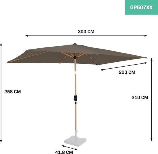 VONROC Premium Stick Sonnenschirm Rapallo 200x300cm - Inkl. Schutzhülle - Rechteckiger Sonnenschirm - Neigbar - UV-beständiges Tuch - Holzoptik - Taupe