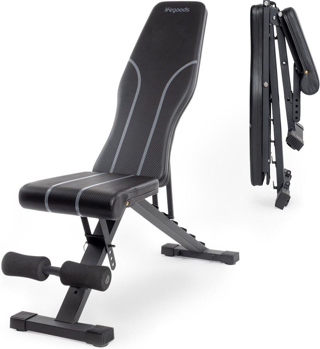 LifeGoods Fitness Halter Bank - Ãœbung Bank - Bankdrücken - Ãœbung Bank - einstellbar - faltbar - schwarz/grau