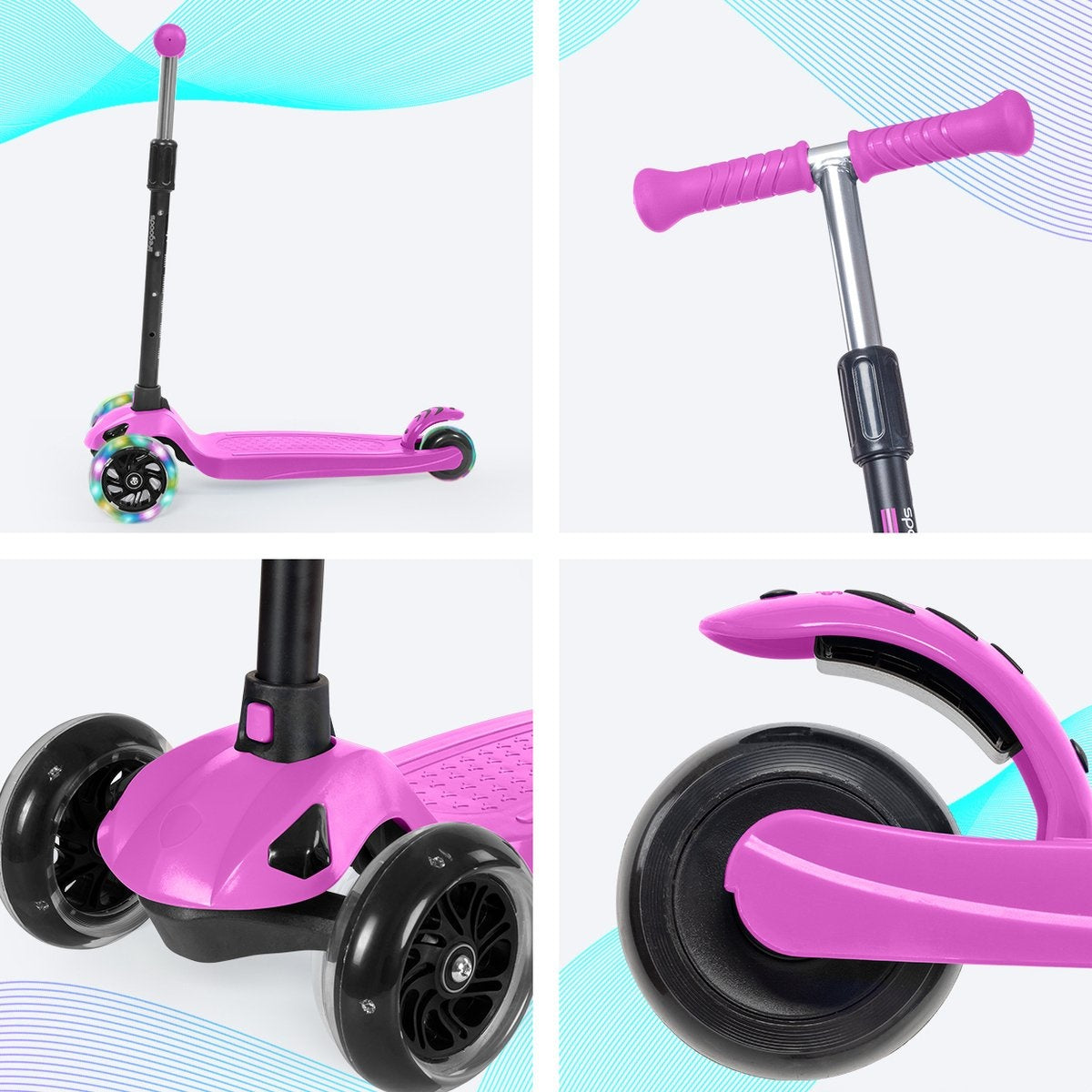 LifeGoods TurboRide Kinder-Roller - Alter 5-8 Jahre - 3 leuchtende Räder - Jungen/Mädchen - Pink