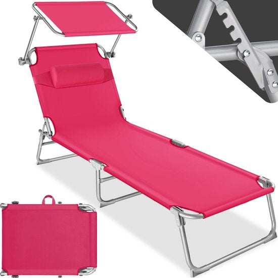tectake - Zonnestoel ligbed zonnebed Chloe - met verstelbaar zonnedak - pink - 403419