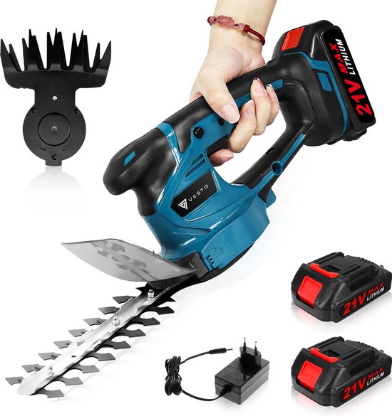 Vesto® Accu Heckenschere - Inkl. Buchsbaum- und Grasschneideblatt - Elektrische Grasschere - Akku-Schere - Heckenschere