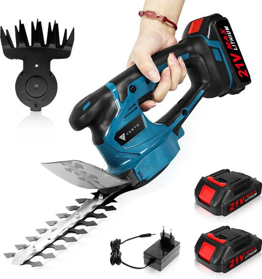 Vesto® Accu Heckenschere - Inkl. Buchsbaum- und Grasschneideblatt - Elektrische Grasschere - Akku-Schere - Heckenschere