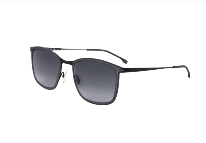 Hugo Boss BOSS 1243/S Sonnenbrille – Mattgrau/Schwarz – 55/21/150 – Rechteckig, Edelstahl