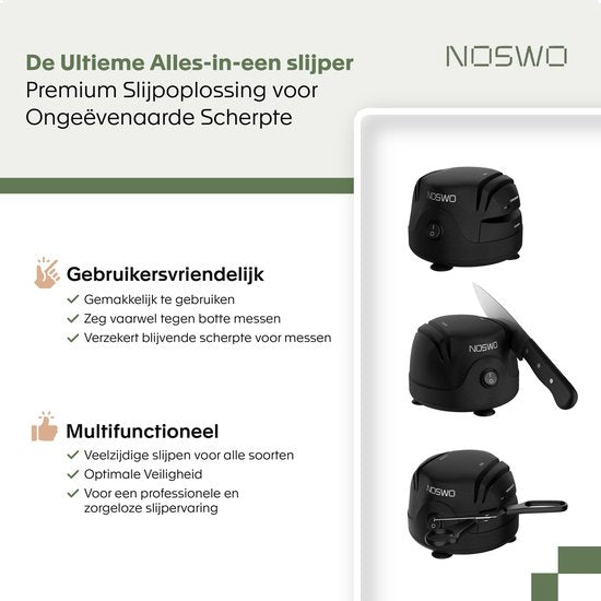 Noswo Elektrischer Messerschärfer - Multifunktional - Geeignet für Messer, Schraubendreher und Scheren - Rutschfest - Schwarz