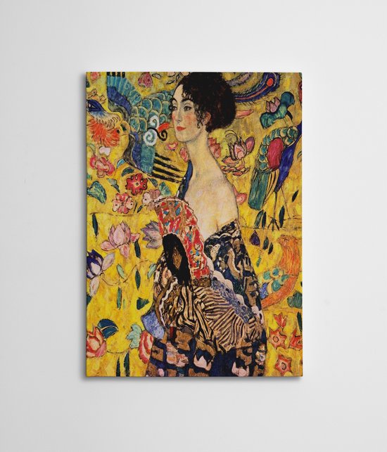 iBOOD Dekoratives Leinwandbild – Frau mit Fächer – Sanfte Farben – 60 x 80 cm