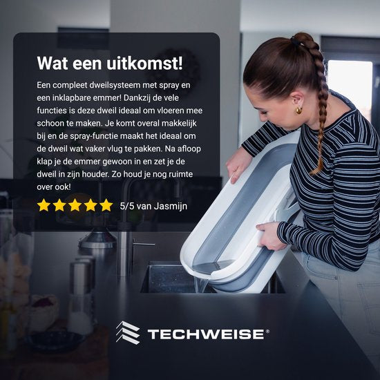 Techweise 4-in-1 Wischsystem mit Spray und klappbarem Eimer mit 2 extra Mikrofasermopps - Wischset mit Sprayfunktion - Bodenwischer - Moppmopp - Moppmopp mit Wringer