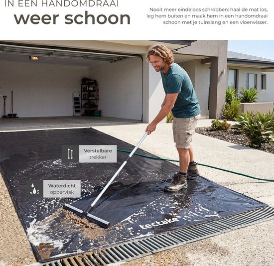 tectake® Garagenmatte – Bodenmatte – 550 x 240 cm – Rutschfest und wasserdicht – Inklusive ausziehbarer Zugleine, Klettpads und Alkoholtüchern – Umweltmatte – Werkstattmatte – Für Garage, Motorrad und Auto