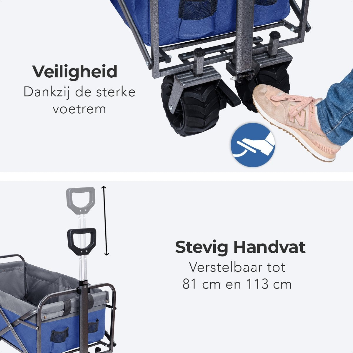 LifeGoods Wagon - faltbar - bis zu 80KG - 94L - waschbares Polyester - 98x45cm - Blau/Grau