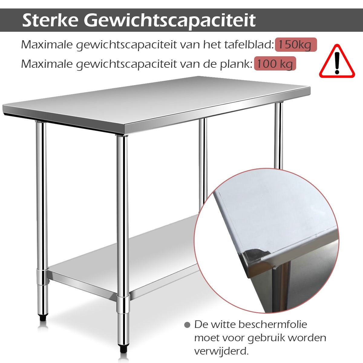 Coast - Küchenarbeitstisch - Edelstahl, 2 Ebenen, 150 kg Tischplatte - 122 x 61 x 90 cm - Edelstahl/Verzinkt - Silber