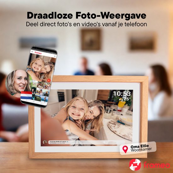 Denver Digitaler Fotorahmen 10,1 Zoll - Holz - HD - Frameo App - Fotorahmen - WiFi - 16GB - IPS Touchscreen - PFF1040