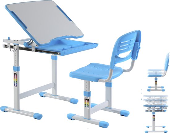 Kinder-Schreibtisch mit ergonomischem, höhenverstellbarem Schreibtischstuhl – Zeichentisch – Schultisch
