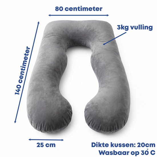 Earkings Schwangerschaftskissen für den Seitenschlaf – Dunkelgrau – 140 x 80 cm