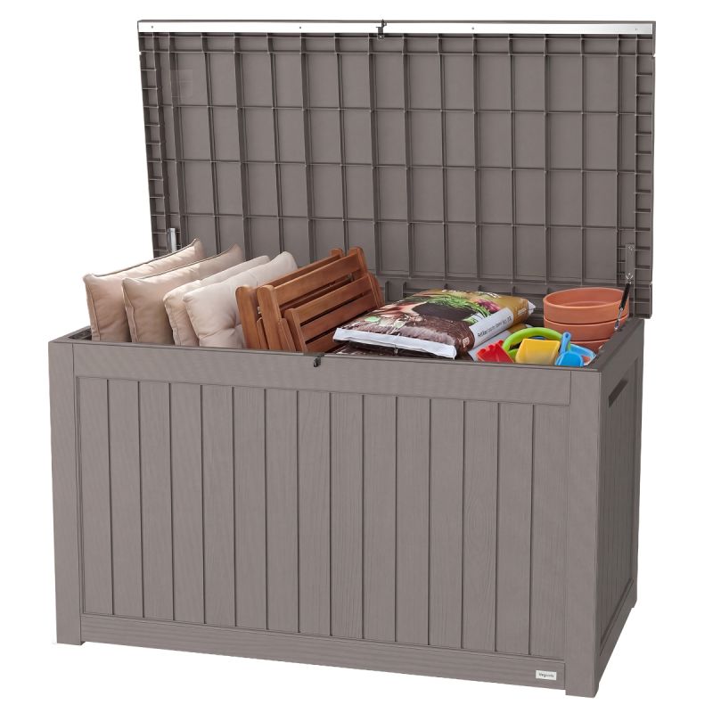 LifeGoods Kissenbox XL - 870L - Kunststoff Holzoptik - Grau - Extra groß