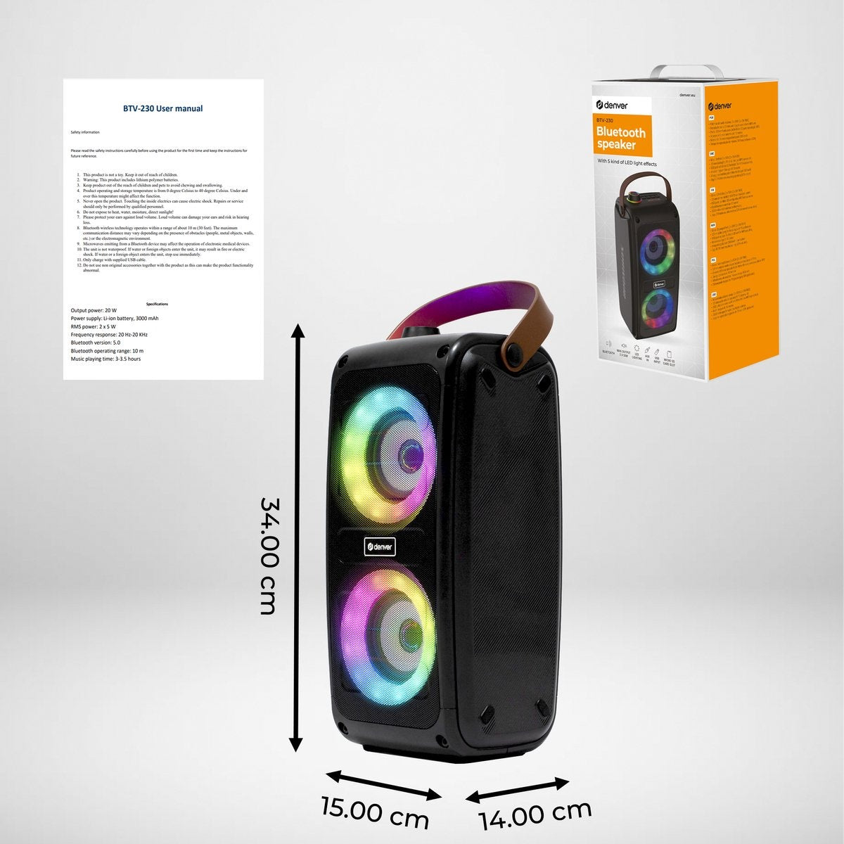 Denver Bluetooth-Lautsprecher Wireless - Lichteffekte - AUX - Schwarz