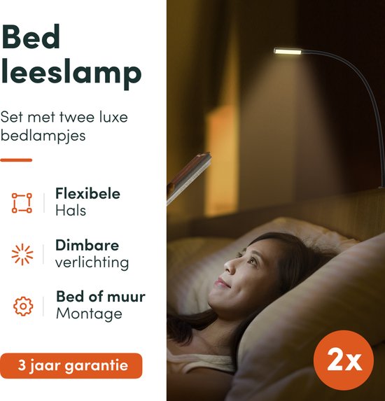 Nolt Leselampe für das Bett - Nachtlicht dimmbar - 2 Bettlampen - Bettlampe für das Schlafzimmer - Leselampen für das Kopfteil - Leselampe für Erwachsene