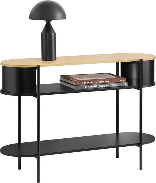 SoBuy Eingangskonsole mit Ablage, multifunktionales Flurmöbel, modernes Industriedesign, Möbel aus Holz und schwarz, 110x39x76cm FSB102-SCH