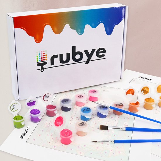 Rubye® Malen nach Zahlen Erwachsene - Blumenkopf - Inklusive Farbe und Pinsel - Malen auf Leinwand - Malen nach Zahlen - Doppelset - 15x20cm