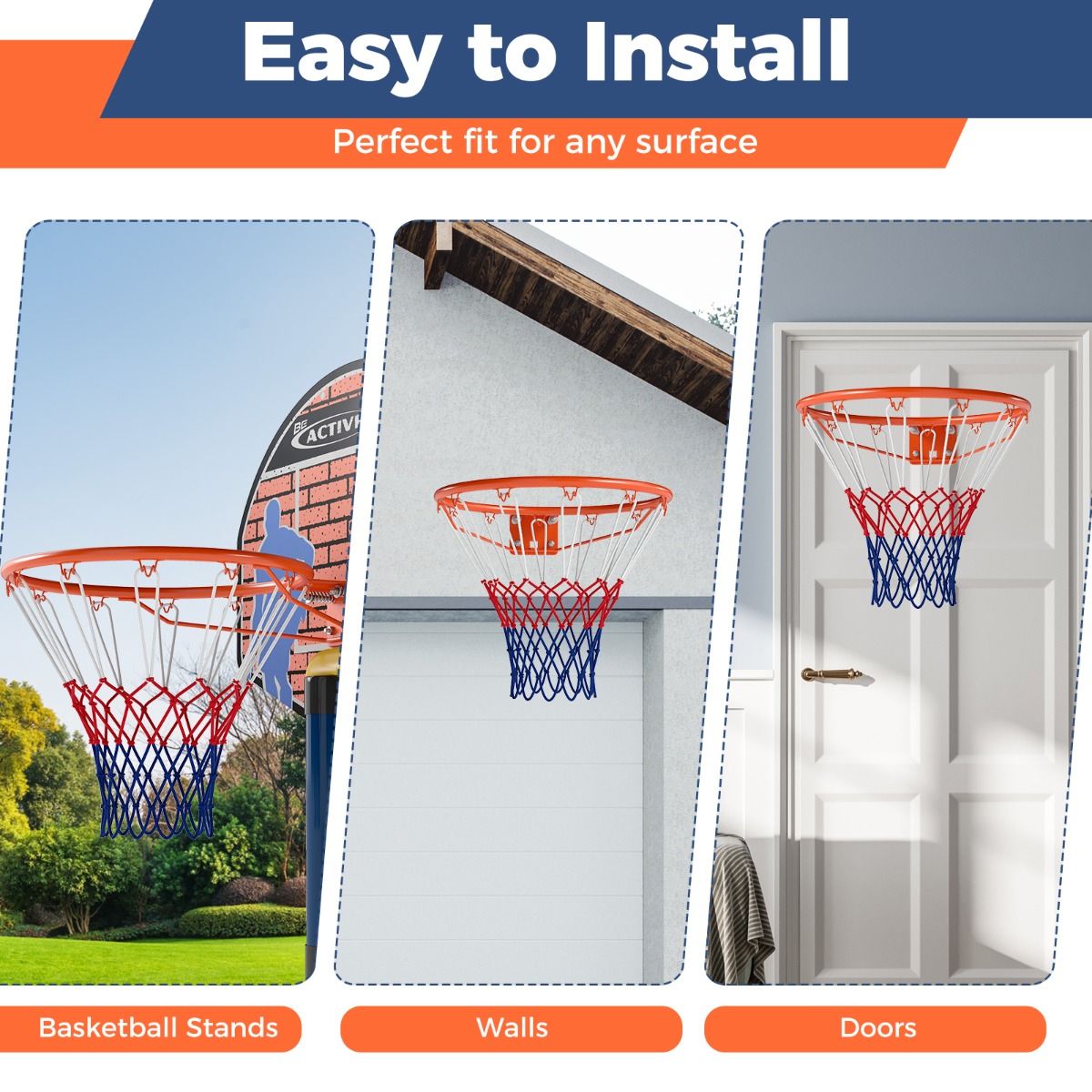 Coast Basketballkorb Ø 45 cm, orange – wetterfestes Netz – für Wand, Tür und Basketballmast