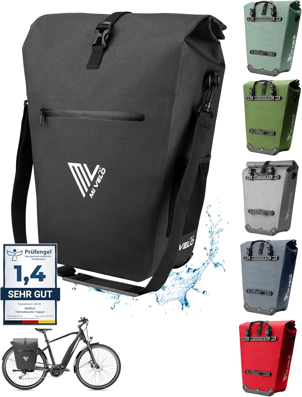 MIVELO Packtasche - Wasserdicht - 25L - Mit Laptopfach und Schultergurt - Schwarz