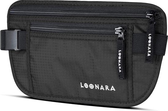 loonara Reise-Hüfttasche - mit Geheimfach - 13,5 x 25 cm - Schwarz