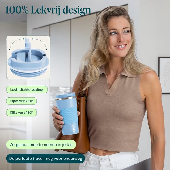 Castagnola Thermosbecher – Kaffeebecher zum Mitnehmen – Reisebecher für Kaffee und Tee – Teebecher – 510 ml – Edelstahl – Hellblau