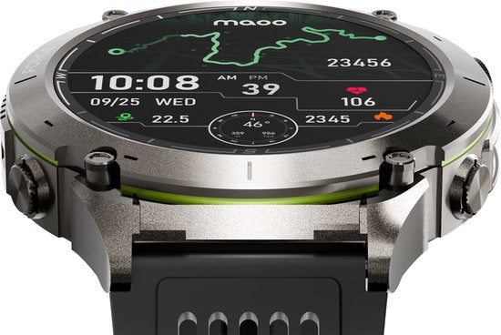 Maoo FORGE - GPS Smartwatch Herren - 1.43" AMOLED Display - 3 Bänder - GPS (5 Satelliten) - Klingelfunktion - 730mAh Akku (lange Akkulaufzeit) - 170+ Sportmodi - Herzfrequenz, Blutdruck, SpO2, Schrittzähler - Kompass, Taschenlampe - 1 ATM Wasserdicht - Gu