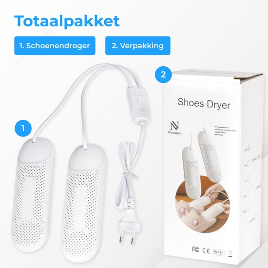 Nuvance - Schuhtrockner - Schuhtrockner mit Timer - Schuherfrischer - Trocknungsfunktion - Weiß