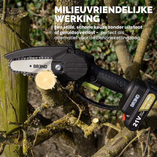 BREND BR-2236 Elektrische Mini-Kettensäge mit Akku und Aufbewahrungskoffer - Schnurlose Baumsäge für Äste und Stämme - 20 Min. Schnittzeit - Schwarz