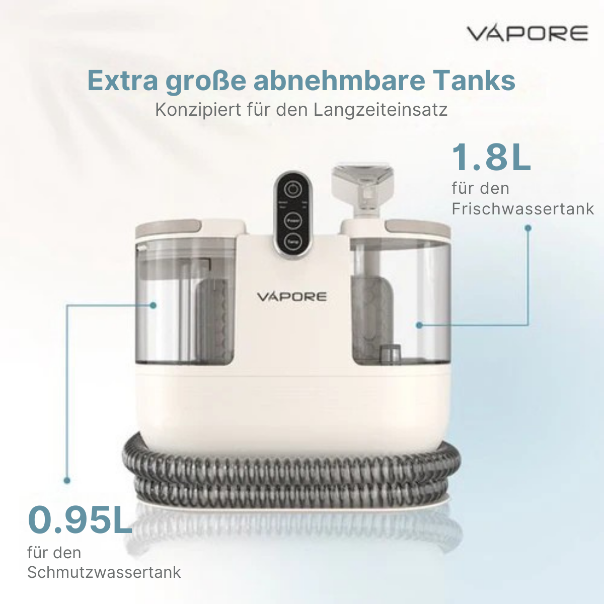 Vapore - Teppichreiniger - Möbelreiniger - 1200W - 1,79m Schlauch - Beige/Weiß