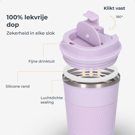 Castagnola Thermos Cup - Kaffeebecher To Go - Reisebecher für Kaffee und Tee - Teebecher - 380 ML - Edelstahl - Light Purple