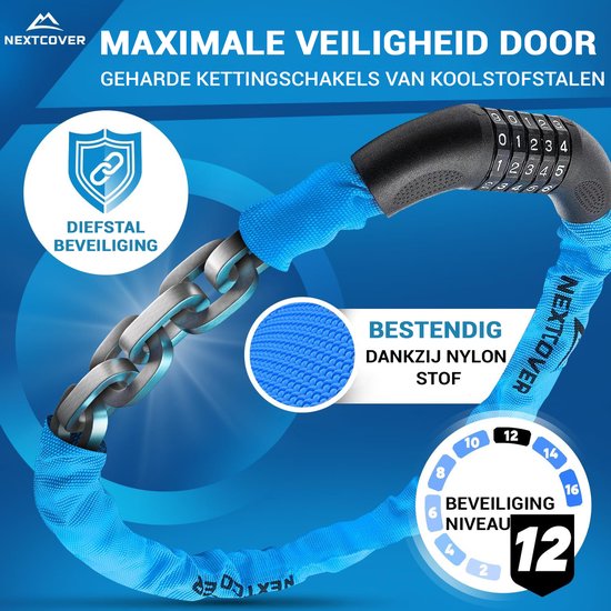 Nextcover Zahlenschloss – SafeSecure – 5-stellig – Kettenschloss – Blau