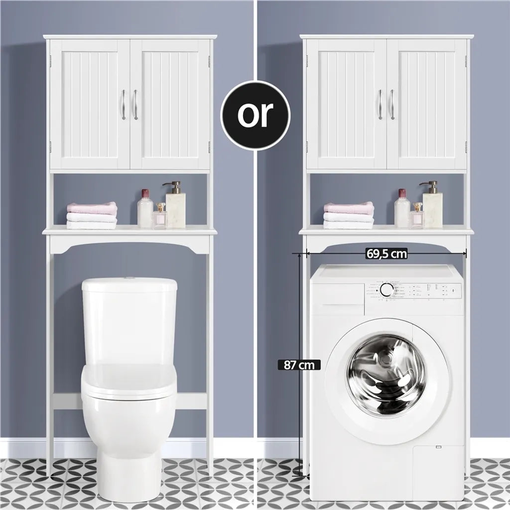 Yaheetech Badezimmerschrank 75 x 23 x 180 cm – Weiß – Aufsatzschrank für Toilette oder Waschmaschine mit verstellbarem Einlegeboden