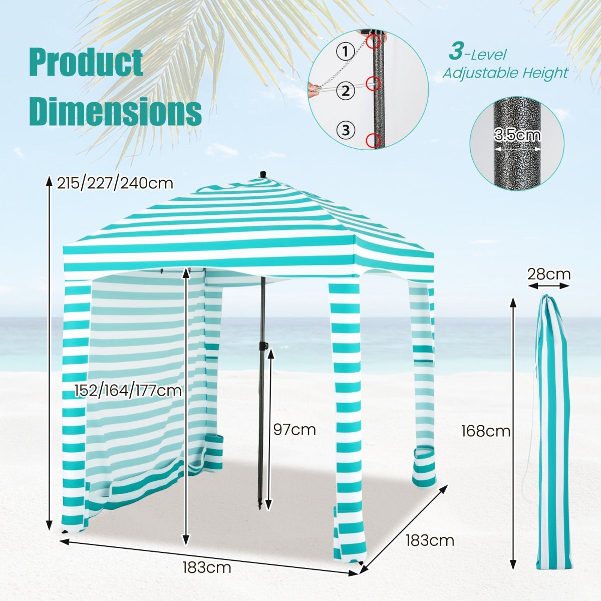 coast Beach Tent - faltbar 183 x 183 x 215-240 cm Grün/Weiß