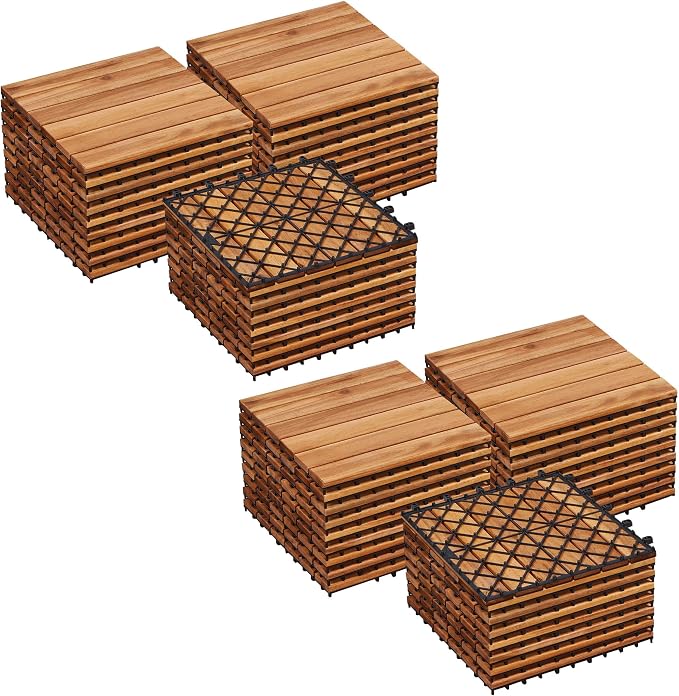 Yaheetech Terrassenfliesen aus Akazienholz mit Klicksystem – 27 Stück – 30 x 30 cm – 2,6 m² – Holzfarbe