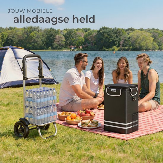tectake® 3-in-1-Einkaufswagen mit Kühlfach – zusammenklappbar – 56 l Fassungsvermögen – Einkaufswagen – Einkaufstrolley - Auch als Sackkarre und Einkaufstasche verwendbar – Mit Schlüsselanhänger und Einkaufswagenmünze – Schwarz