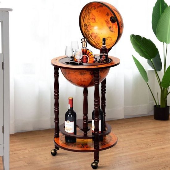Costway - Weinregal - Globe Bar - Weinbar - Globe Bar - âŒ€ 45 cm - Braun