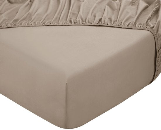 DoubleDry Spannbetttuch aus 100 % natürlicher Baumwolle – Doppelbett 160 x 200 cm – Weich & atmungsaktiv – Rundum-Gummizug – Beige