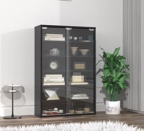 Vitrine - Fächerschrank - Lagerschrank - 12 Fächer mit Schiebetüren