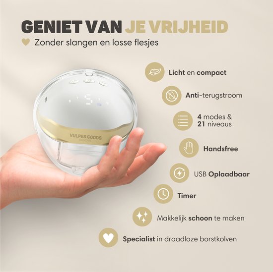 Vulpes Goods® BabyCare - Hands-free Breast Pump - Elektrische kabellose Milchpumpe - Tragbar - Doppelte elektrische Hands-free Pumpe - PRO Version