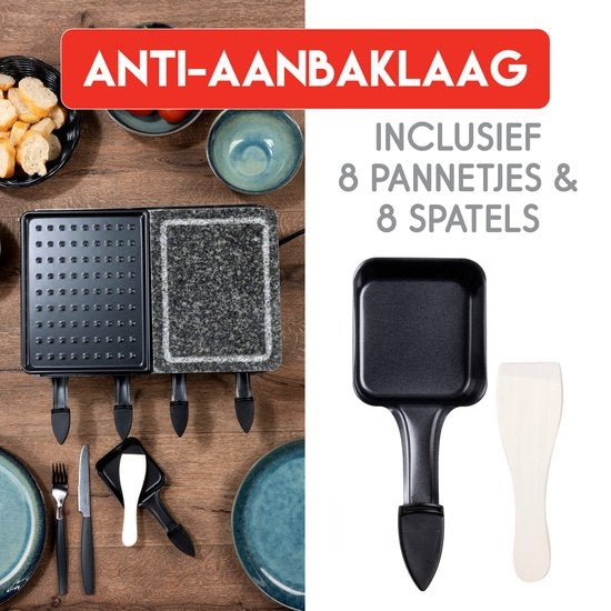 alpina - Gourmet Set Backplatte - 8 Personen - Inkl. Spatel und Raclette-Pfännchen - Schwarz