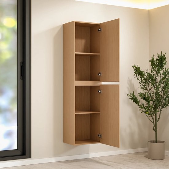 Mirlux Badezimmerschrank Ruvo – 150 cm – Helle Eiche – Hängender Hochschrank mit 2 Türen