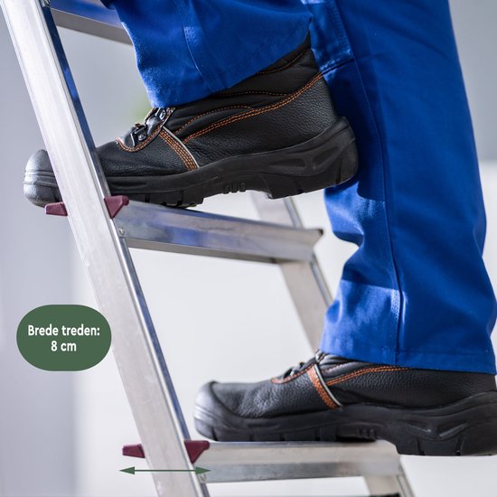 BRASQ Haushalts-Stufenleiter 4 Stufen Silber - klappbare Aluminium-Küchen-Stufenleiter für den privaten und professionellen Einsatz - Leiter - Rutschfest