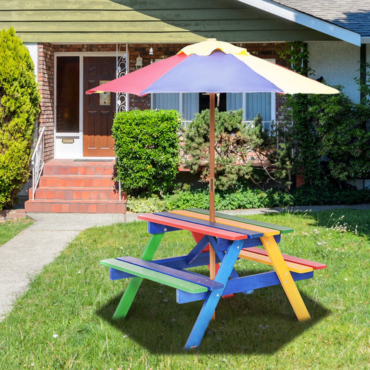 Coast Kinderstuhl aus Holz Sitzgarten-Set Kindermöbel Kindertisch mit Sonnenschirm und 2 Bänken für draußen