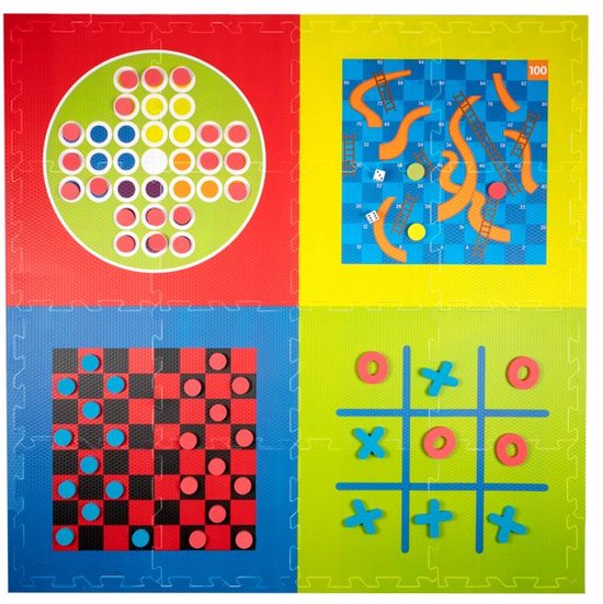 Lifetime Games Spielmatte 4-in-1 Spiele - 119 x 119 x 1 CM - 4 Spiele mit Spielsteinen - Grundfarben