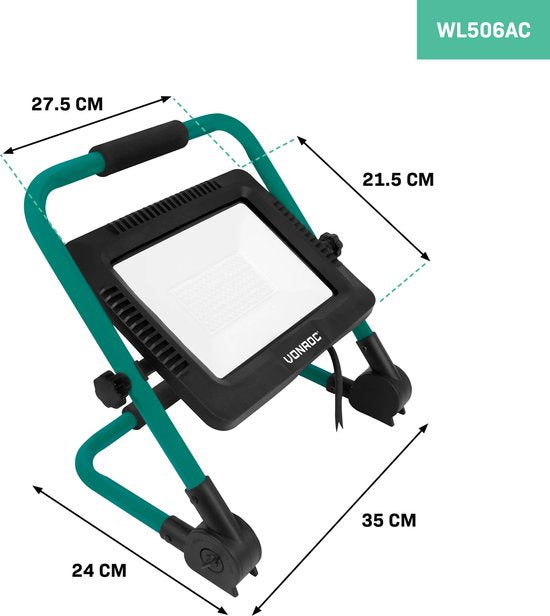 VONROC Led-Arbeitsleuchte 100W - klappbar - neigbar - breiter Abstrahlwinkel 120°