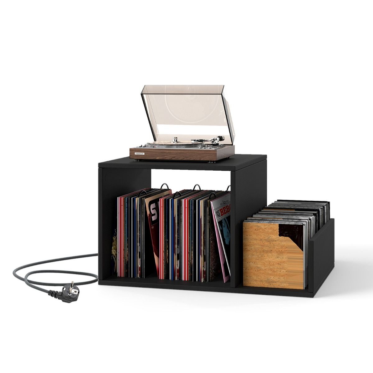 Coast Plattenspieler-Ständer – Beistelltisch mit Steckdose und USB-Anschluss – Mid-Century-Stil – weiß/schwarz/braun – 66 x 45 x 67 cm